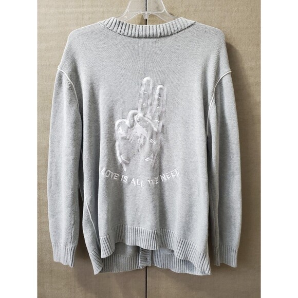 Pacsun Gray Cotton Peace "Love is all We Need" Embroidered Button-Up Cardigan M - Picture 5 of 8